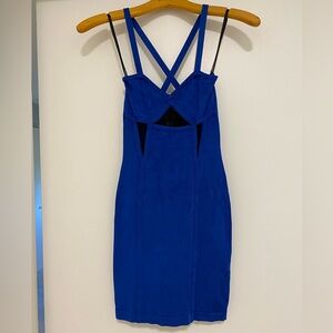 Bebe nautical blue bandage dress with cut out mesh